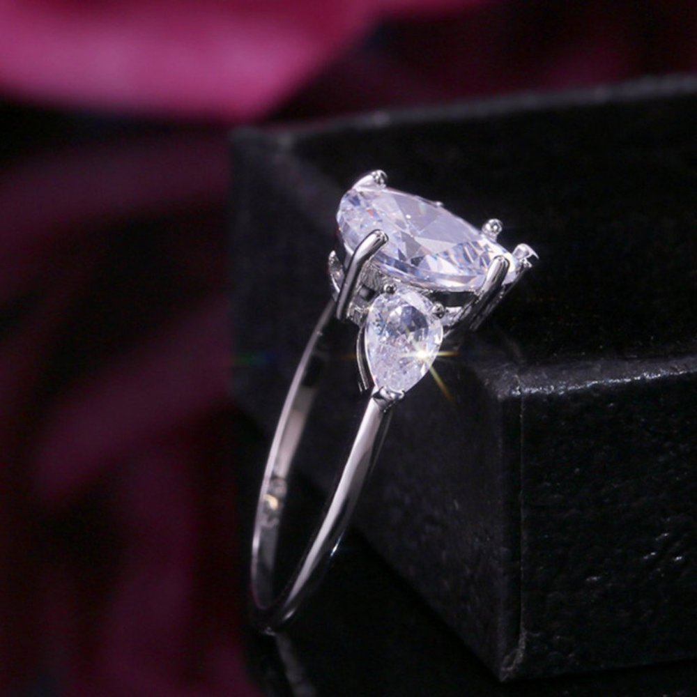 Water Drop High End Custom Silver Wedding/Engagement Ring for Women, VIP425 - Picture 7 of 10